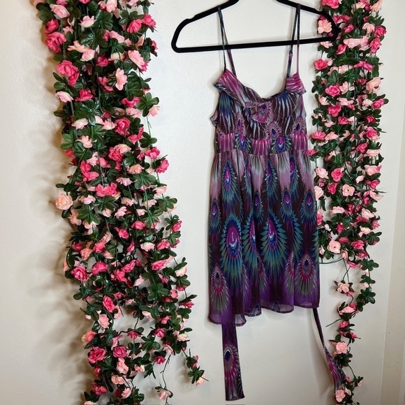 Forever 21 Purple and Blue Peacock Print Blouse - Picture 2 of 7